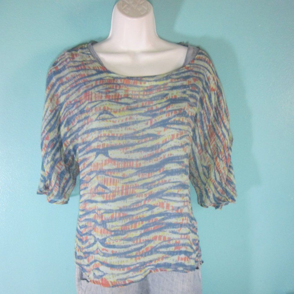 Gypsy 05 Anthropologie Womens Size S Oversized Sheer Silk Blouse Blue Wave 44" B - Picture 9 of 9
